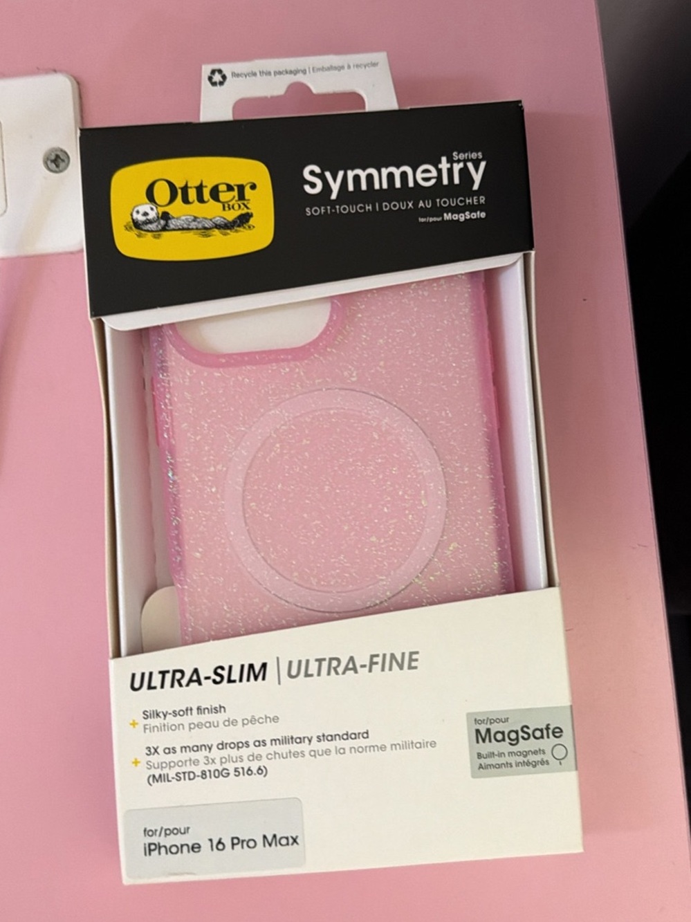 OtterBox Symmetry Series Pink Glitter MagSafe Case for iPhone 16 Pro Max